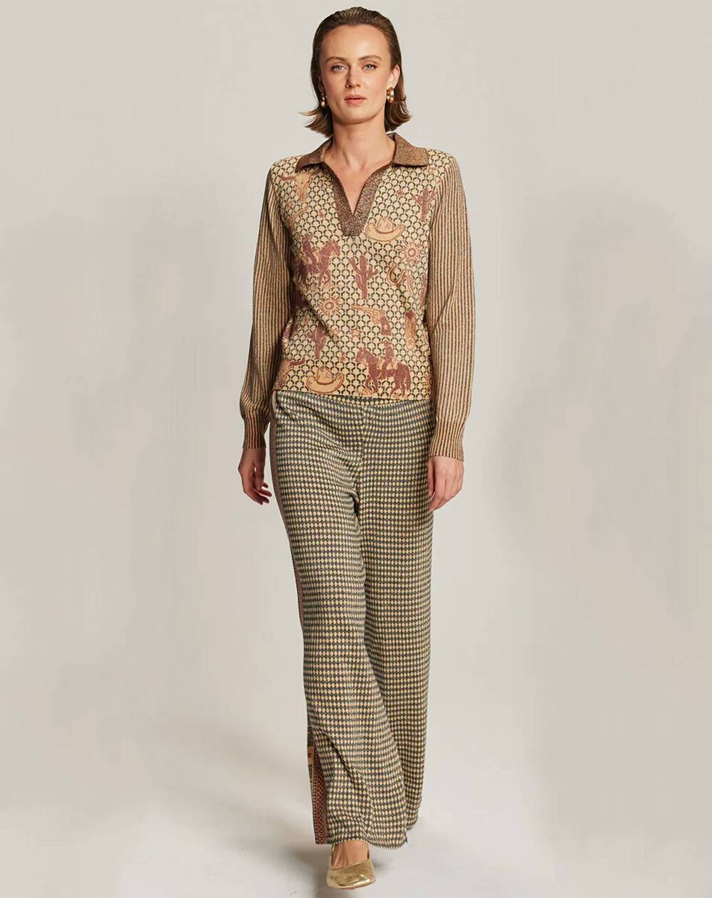 NEW ME369 millie polo knit top in rodeo